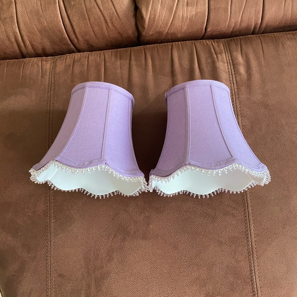 Pair of 8" Bell Shaped Purple Lamp Shades with beads along bottom